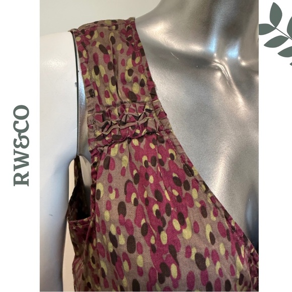 🛍️3/$40 RW&CO Women’s Cotton Top with Empire Waist | Plum Olive Green | Large - Picture 6 of 7